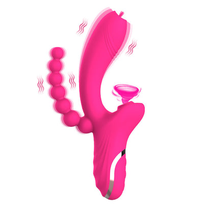 Pink multi-arm vibrator with bead attachment