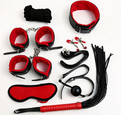Black and red bondage accessory assortment