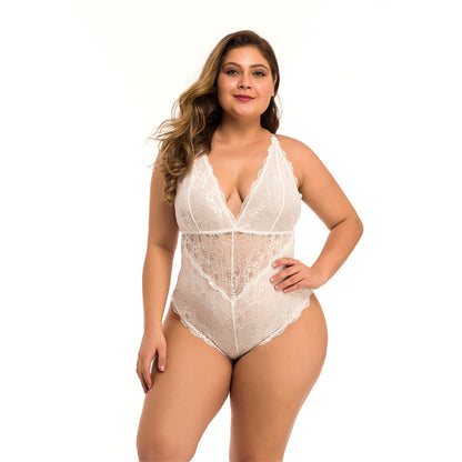 Front view of white lace halter bodysuit