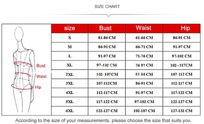 Costume size chart with bust, waist and hip measurements