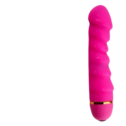 Pink curved vibrator with textured shaft