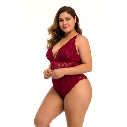Angled view of burgundy lace halter bodysuit