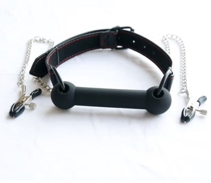 Black bar gag with chains and clips