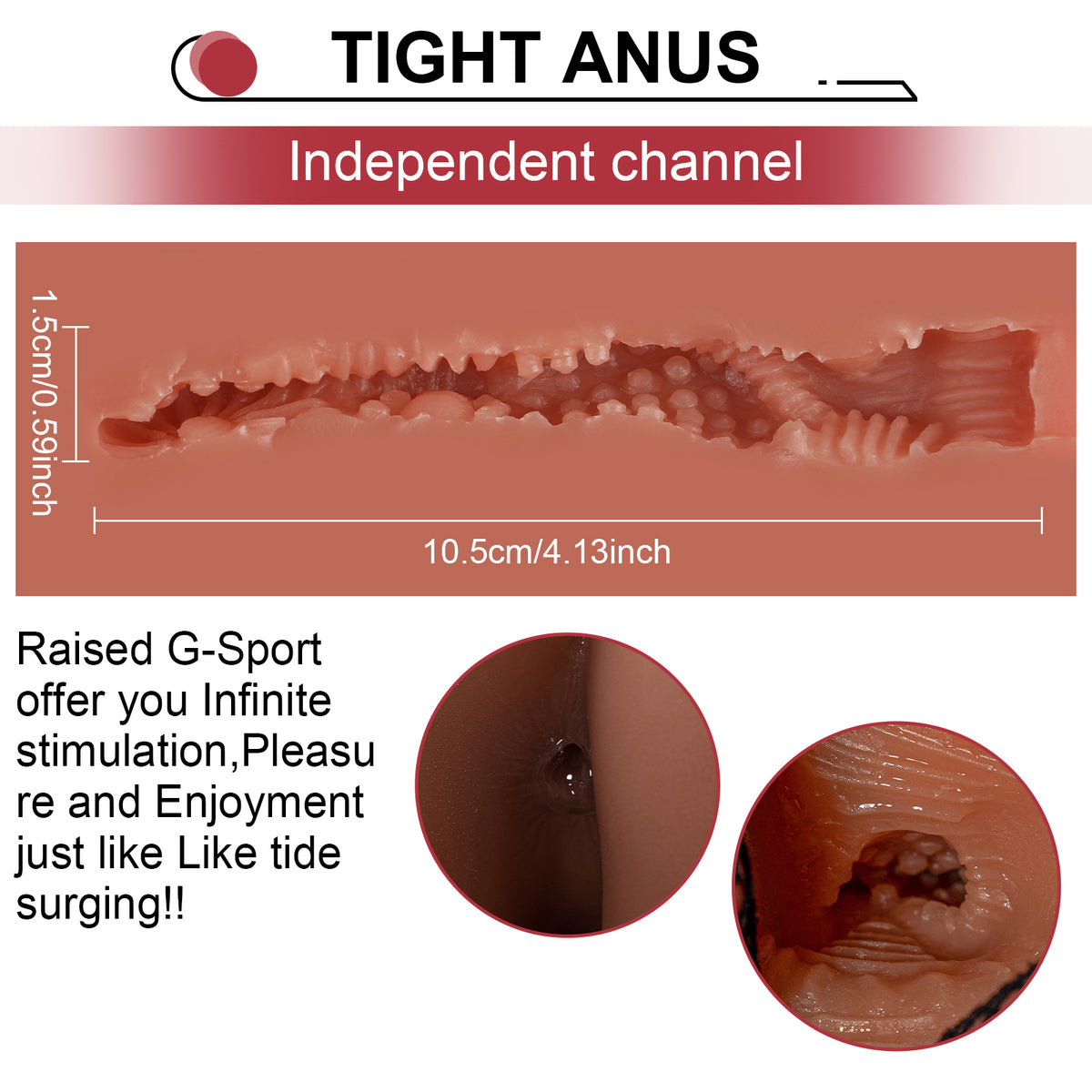 Cross-section of textured internal channel in torso toy