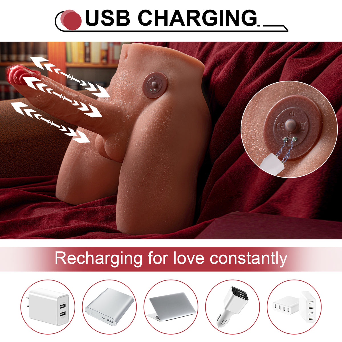 USB charging and control panel diagram for torso toy