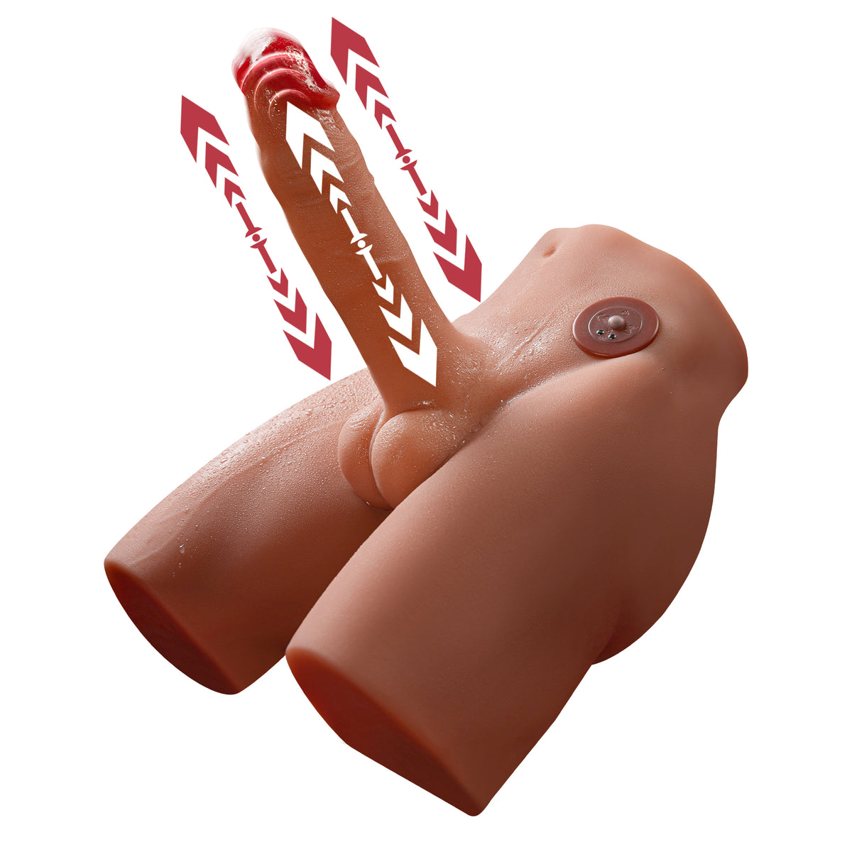 Side view of torso toy with movement arrows