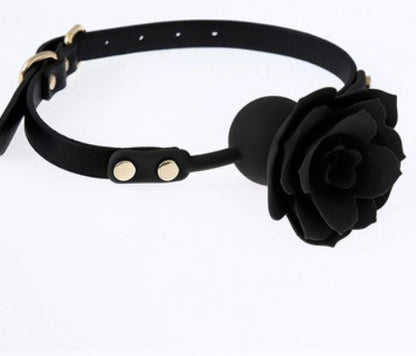 Black rose-shaped gag with adjustable strap