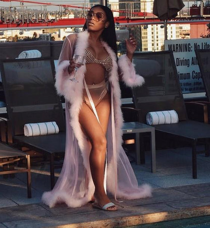 Pale pink long robe with tie waist