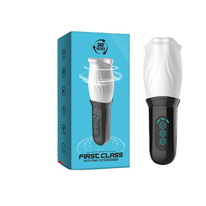 Black handled massager beside blue retail box