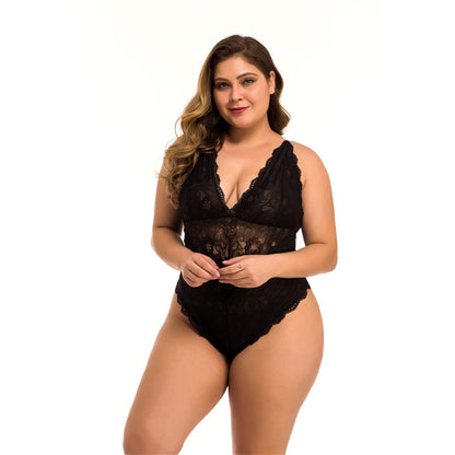Black lace bodysuit with deep neckline