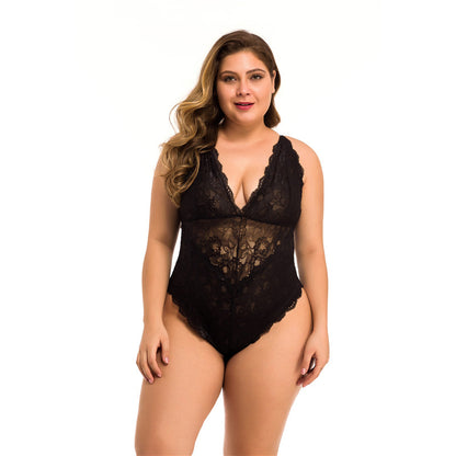 Front view of black lace halter bodysuit
