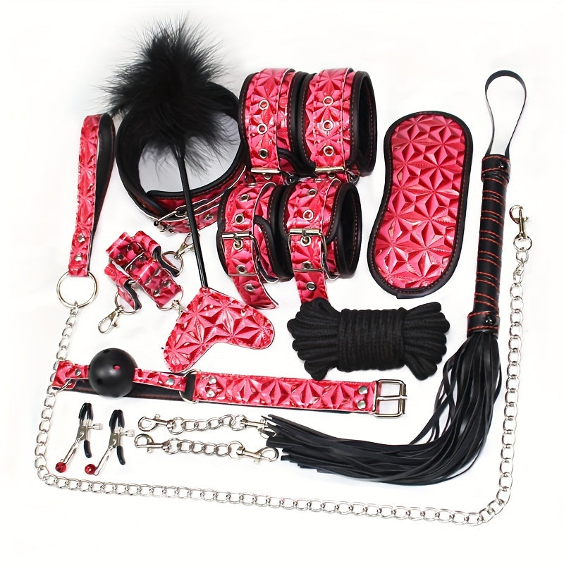 Ten-piece diamond-pattern bondage accessory set
