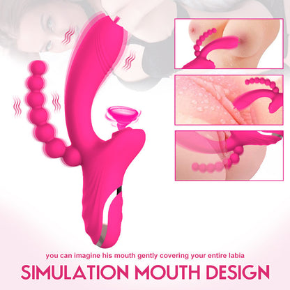 Pink multi-arm vibrator with component close-ups