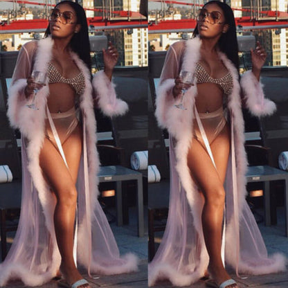 Pale pink sheer robe shown in front views