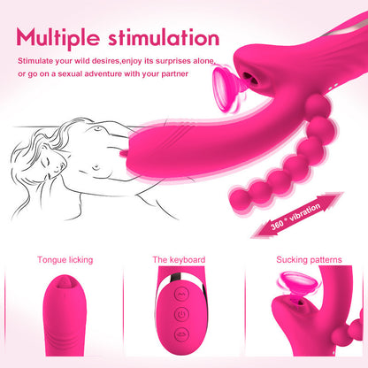 Multi-arm vibrator showing separate stimulation components