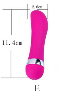 Style E curved pink mini vibrator dimension diagram