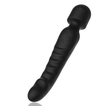 Black ribbed vibrator with rounded head