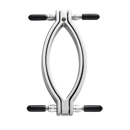Silver-tone adjustable metal clamp with black handles