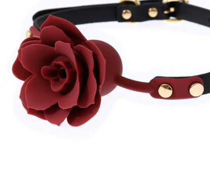Red rose-shaped gag with black strap