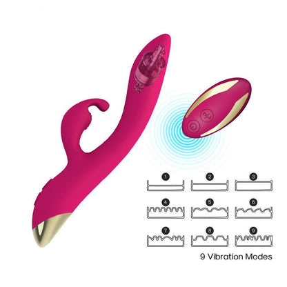 Pink rabbit vibrator with remote and mode diagram