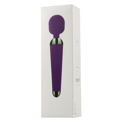 Purple wand massager shown on retail packaging