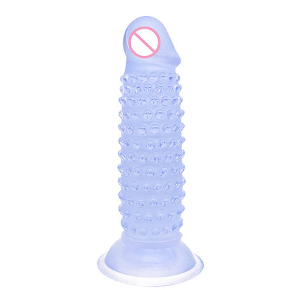 Clear blue textured toy with flared base