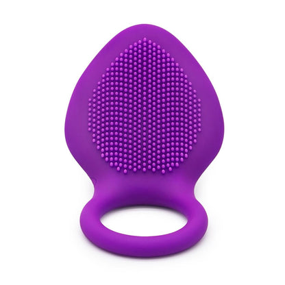Purple vibrating ring with a broad pad covered in raised texture