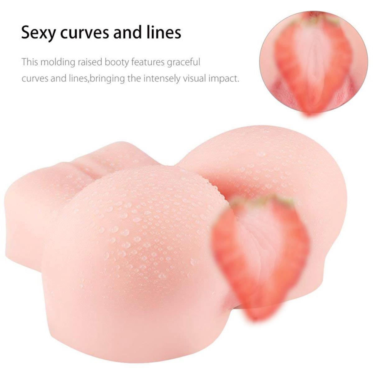 Flesh-tone torso masturbator with sculpted curves and surface texture close-up
