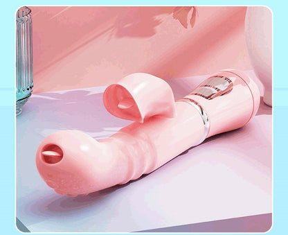Pink multi-function vibrator displayed on platform