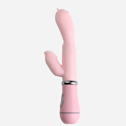 Pink rabbit-style vibrator on white background