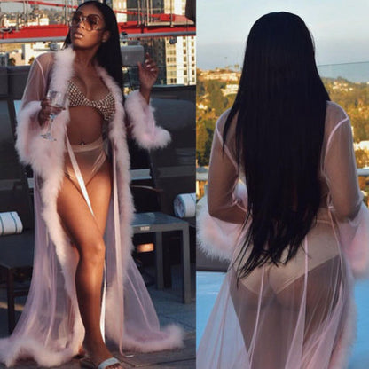 Front and rear views of pale pink long robe