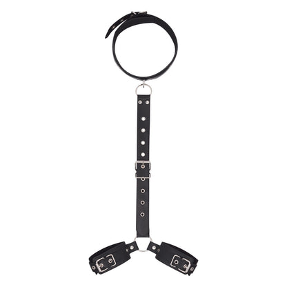 Black collar linked to wrist cuffs