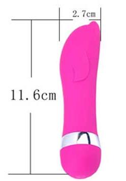 Style B curved pink mini vibrator dimension diagram