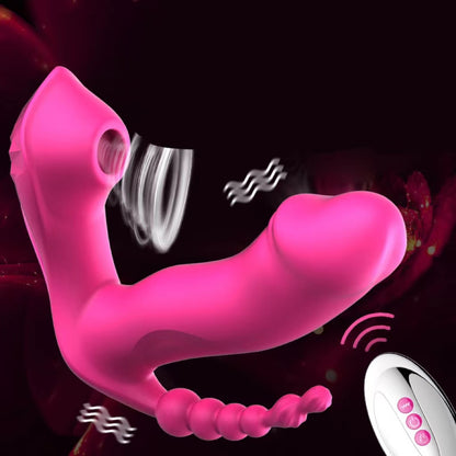 Pink vibrator with remote and movement illustration