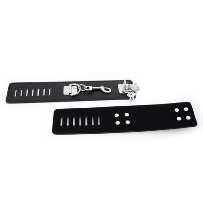 Black adjustable restraint straps with metal clips