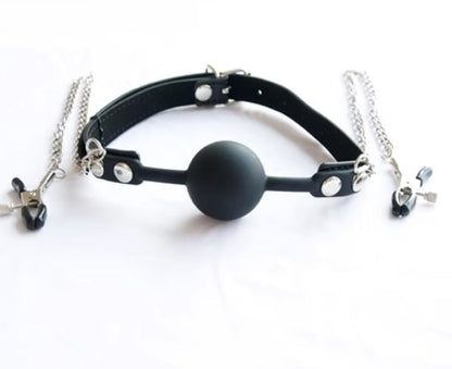 Black ball gag with chains and clips