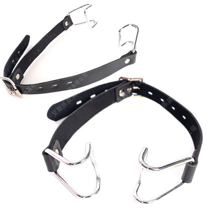 Head straps showing curved metal hook details