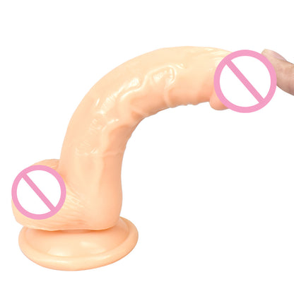 Peach realistic toy bent to show flexibility