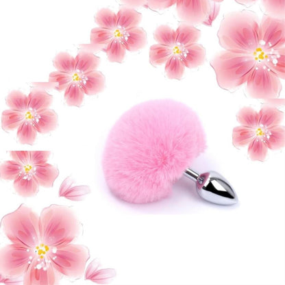 Pink jeweled rabbit-tail anal plug – main product image