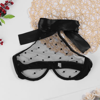 Dotted-mesh halter bra displayed flat