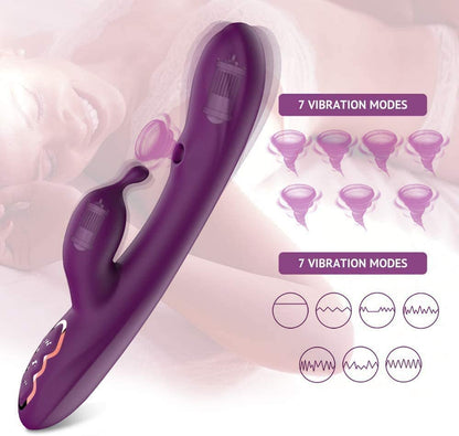 Purple rabbit vibrator with main shaft and rabbit-arm vibration mode illustrations
