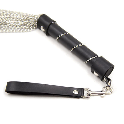 Chain-tail flogger with black handle and wrist loop