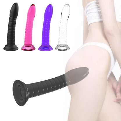Black, pink, purple and clear ribbed toy color comparison