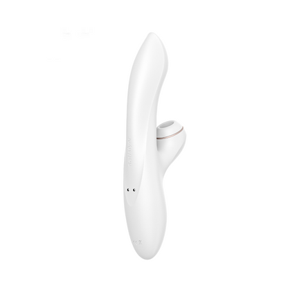 Angled view of white curved vibrator
