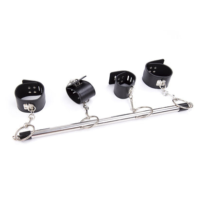Metal bar with four black cuffs