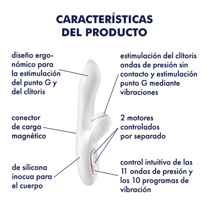 Spanish-language feature diagram for white curved vibrator