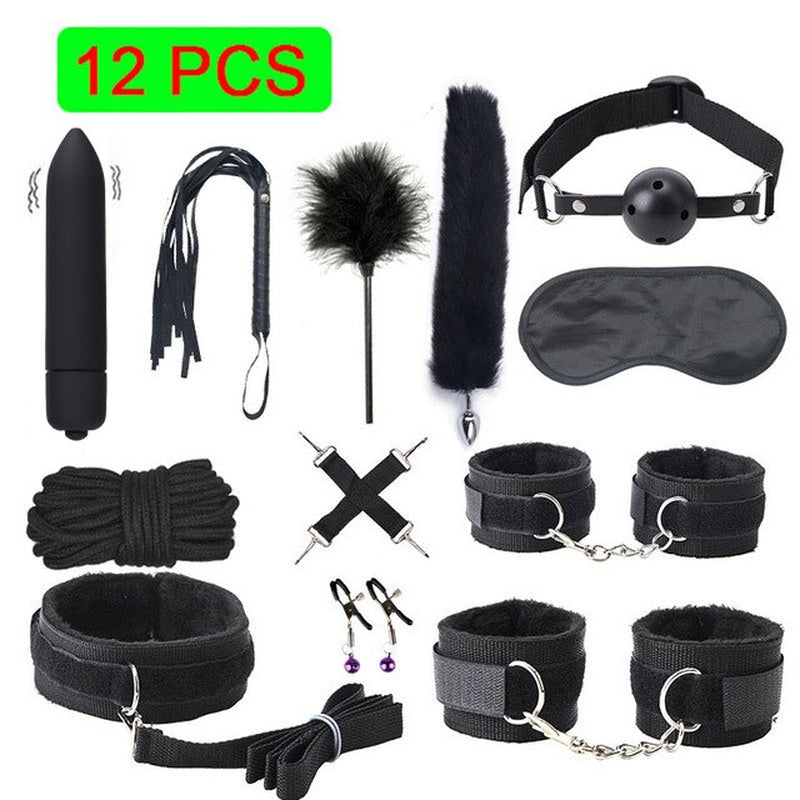 Sexy Leather BDSM Kits Plush Sex Bondage Set Handcuffs Sex Games Whip Gag Nipple Clamps Sex Toys for Couples Exotic Accessories