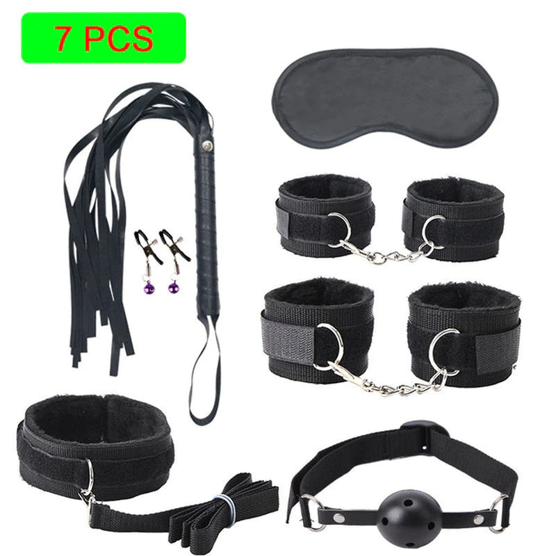 Sexy Leather BDSM Kits Plush Sex Bondage Set Handcuffs Sex Games Whip Gag Nipple Clamps Sex Toys for Couples Exotic Accessories